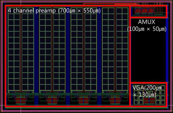 7차 칩 다채널 증폭기 어레이 파트의 칩 레이아웃