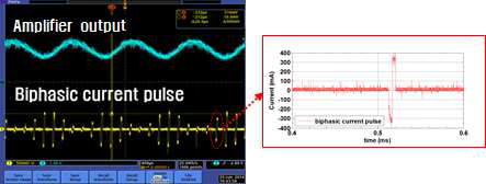 증폭기 모듈 출력과 동기화된 biphasic current pulse train