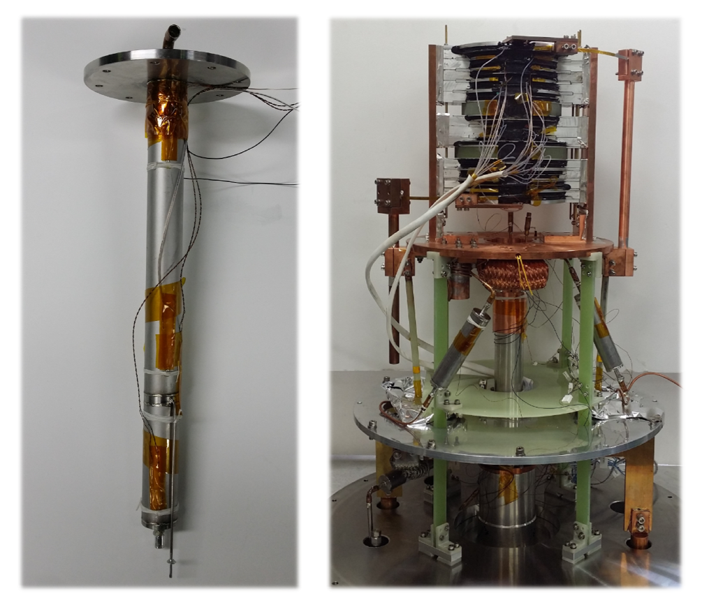 Photo of the experimental apparatus: (a) AMR, (b) the HTS magnet system with regenerators