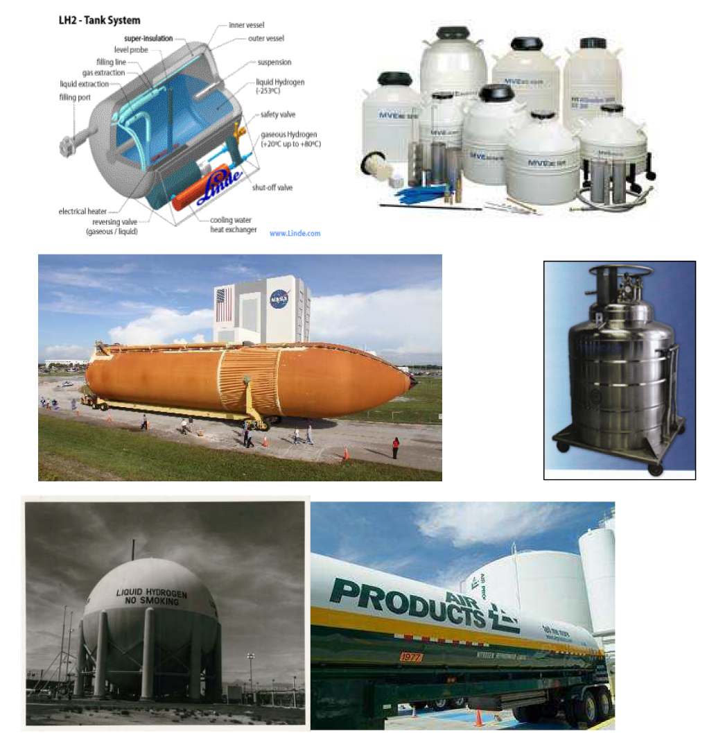 여러 가지 형태의 액체수소 탱크