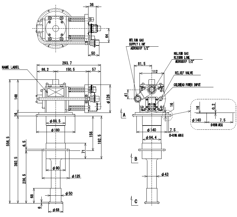Dimensions of 4K G-M refrigerator (Model : RDK-415D)