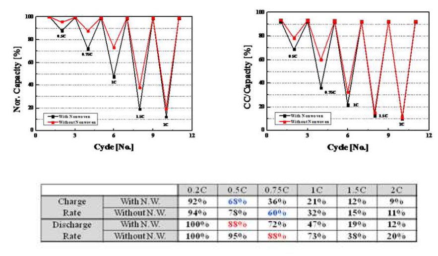 방전 / 충전 Rate 특성 Test 결과