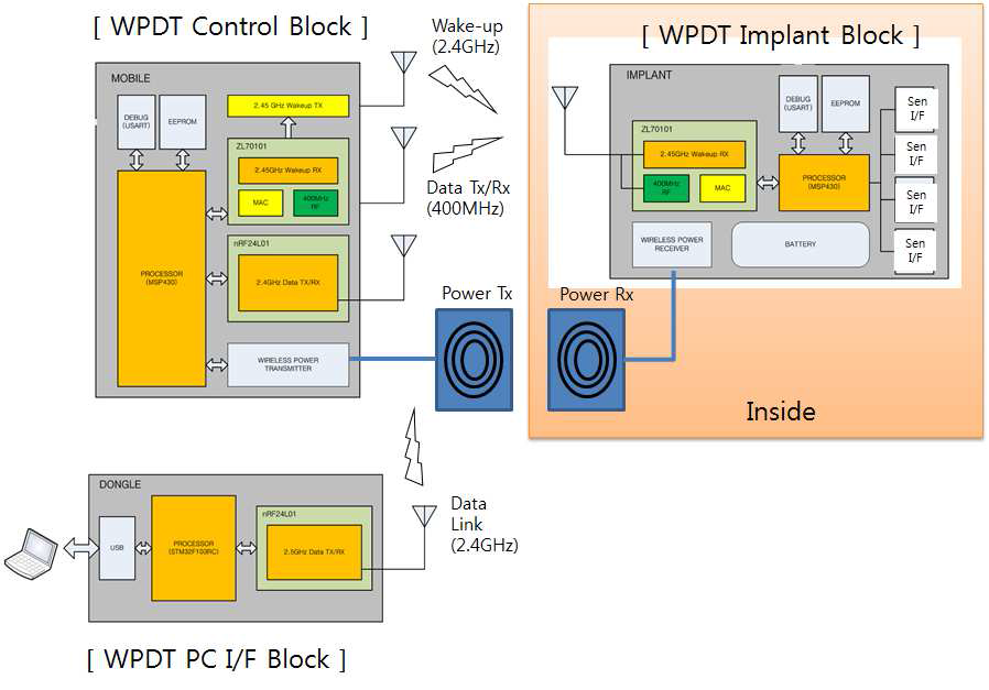 뇌센서 무선시스템 (WPDT) 구성도