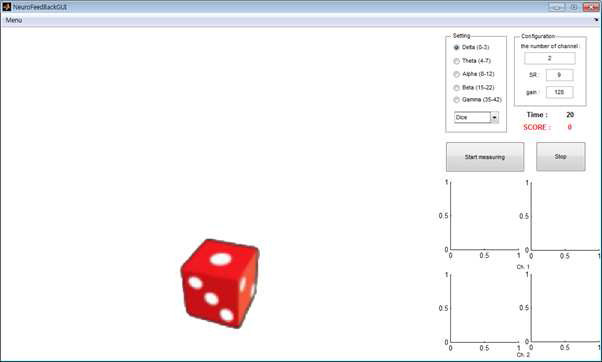 특정 주파수 대역의 뇌파를 조절하여 던져진 주사위의 수를 조절하는 뉴로피드백 시스템