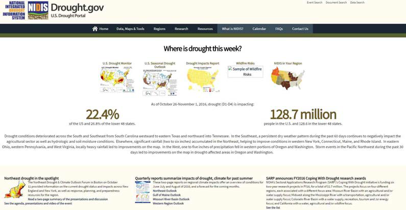 미국의 가뭄 통합포털 홈페이지