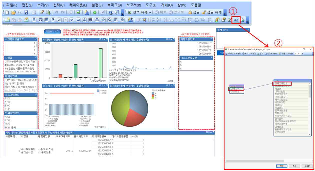엑셀분석 결과 화면