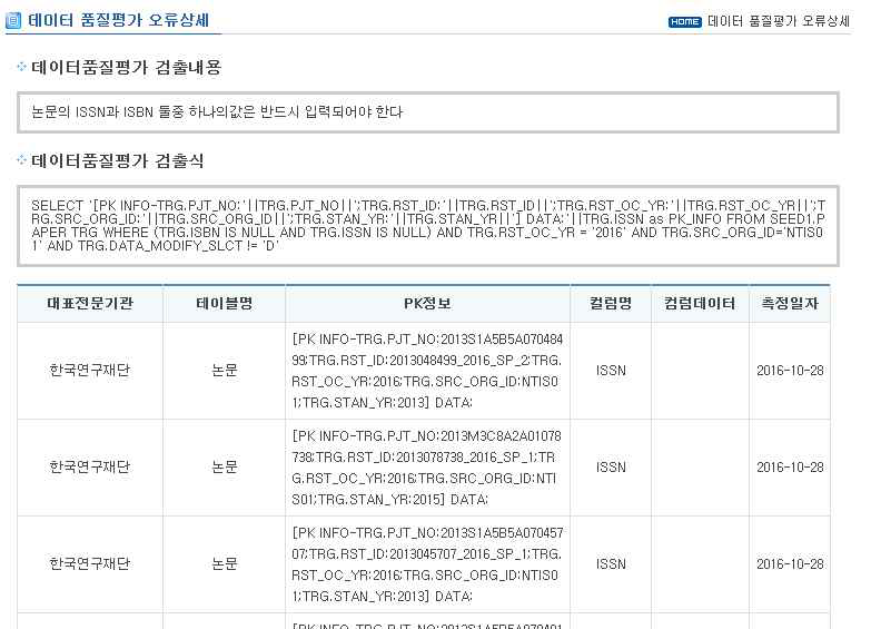 정보연계 모니터링서비스 품질평가 오류상세 조회