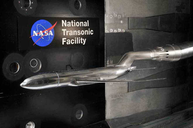 Photo of the Common Research Model in the National Transonic Facility