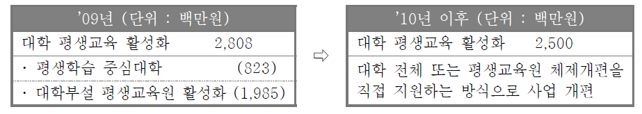 대학 평생교육 활성화 세부사업 개편