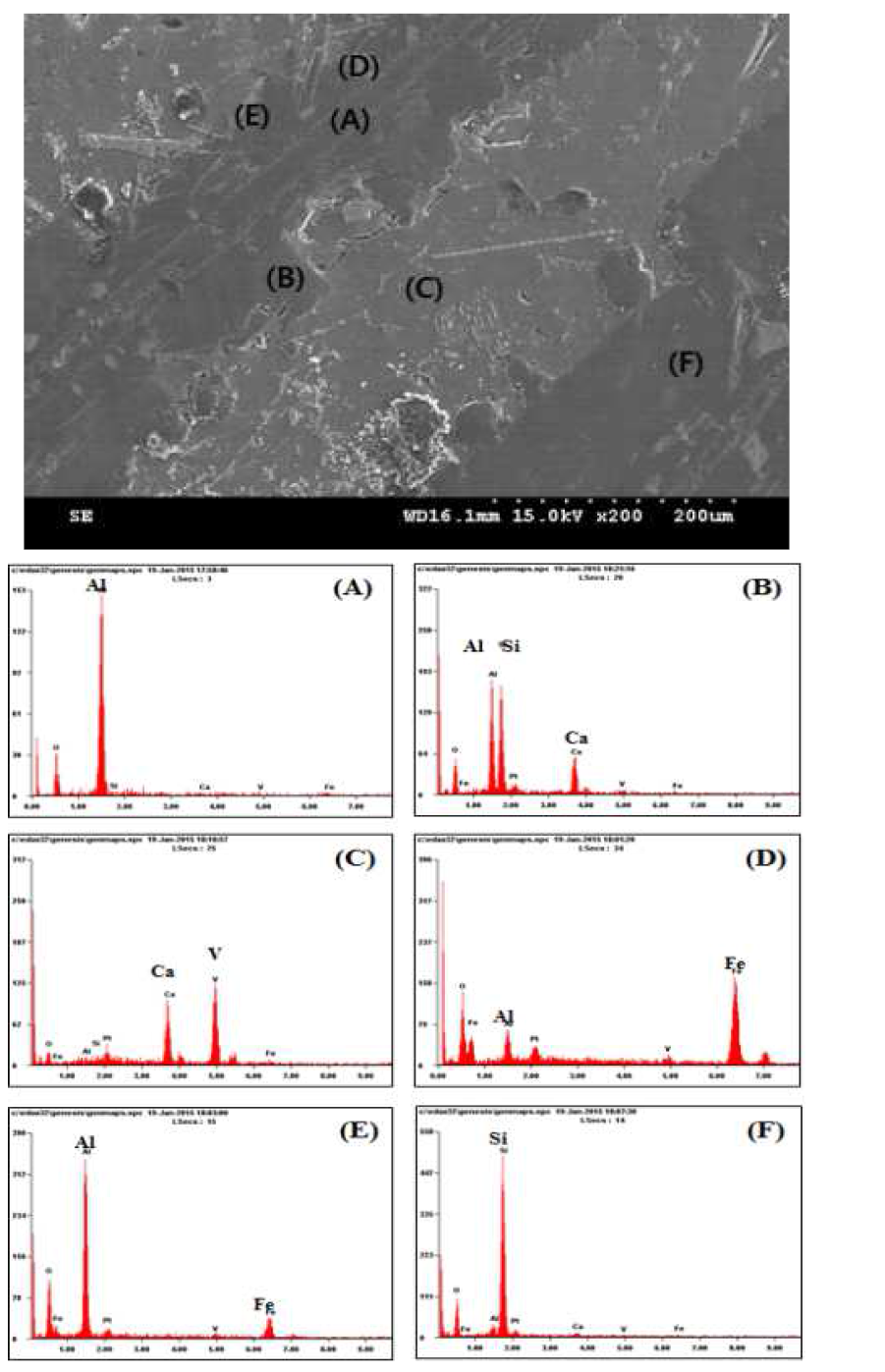 SEM/EDX microgragh(200배) of top part of the base sample