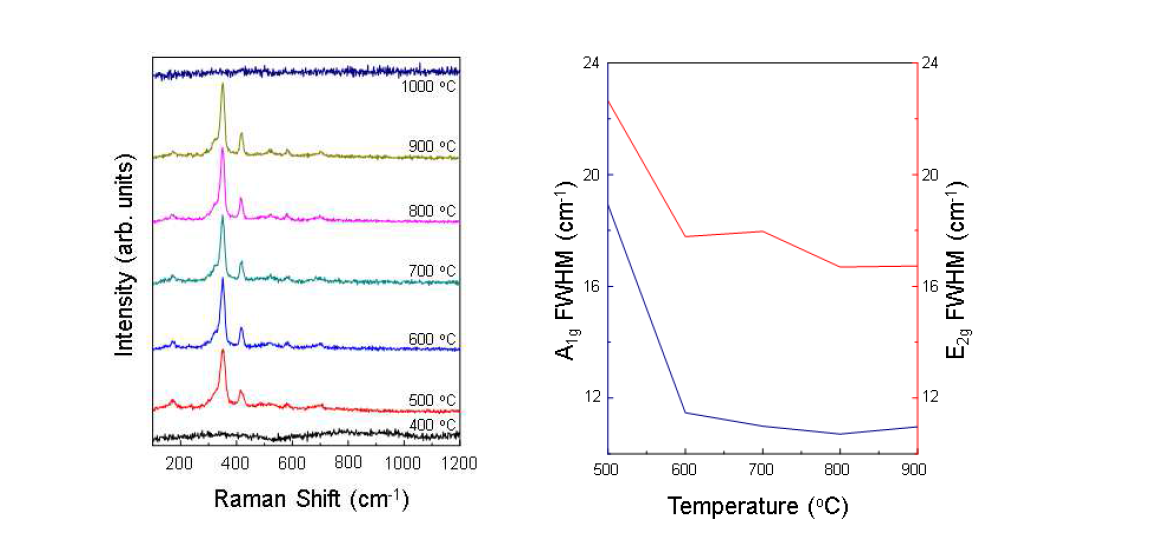 라만 분석을 이용하여 다양한 온도에서 합성된 이황화몰리브덴의 결정성 및 층수 분석