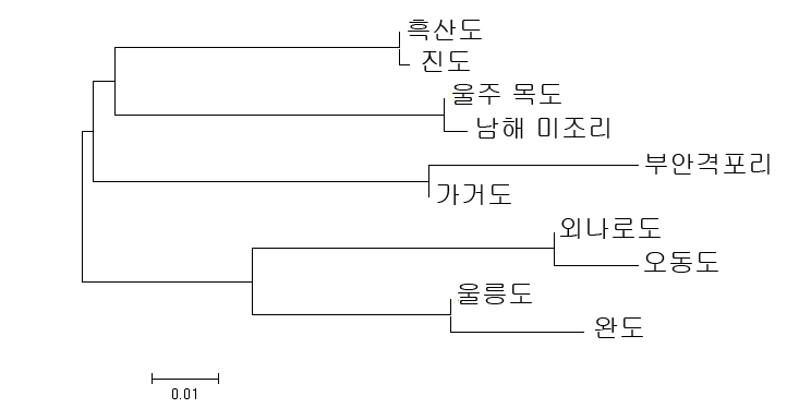 유전적 거리에 기반한 후박나무 10 개체군의 유전적 관계