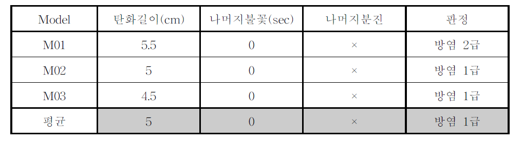 난연성 시험 결과