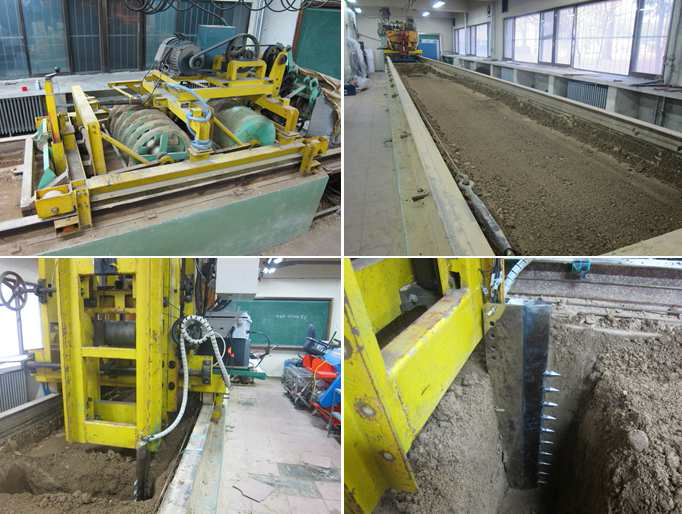 Soil processing device (top left), view of processed soil (top right), measuring system for horizontal soil strength (bottom).