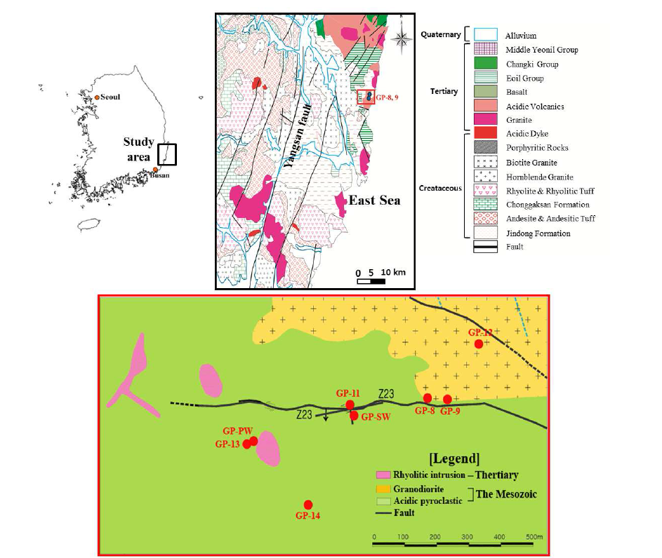 Geologic map of the study area including sampling sites