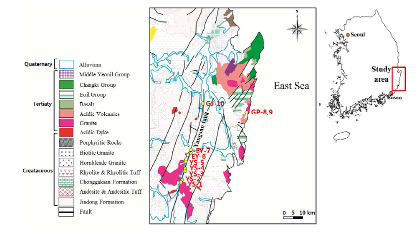 Geology and location map of the study area including the sampling sites.