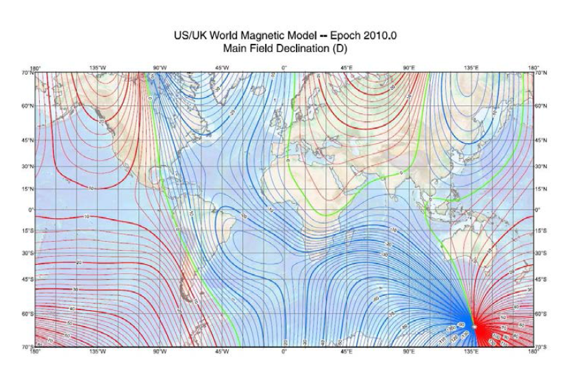 WMM 2010 - Main Field Declination (D)