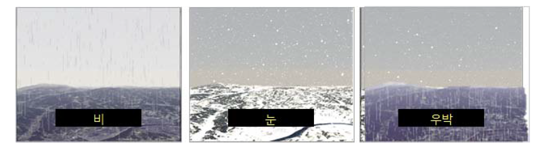 비행시뮬레이터 기상환경에 따른 영상화면 예시 화면