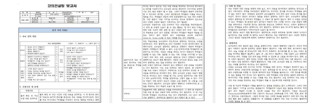 교수학습개발센터의 강의 분석 보고서 예시