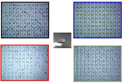 위치에 따른 PDMS 위의 96 x 96 TFT array 소자 현미경 이미지