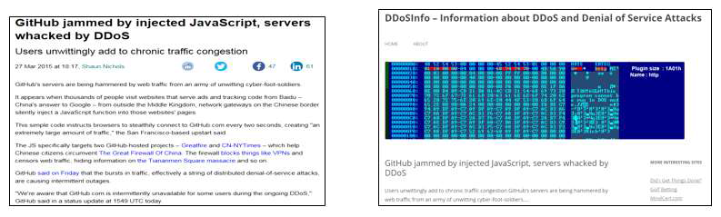 오픈소스 공유 사이트(GitHub) 대상 공격 관련 기사(Theregister, DDoSInfo)