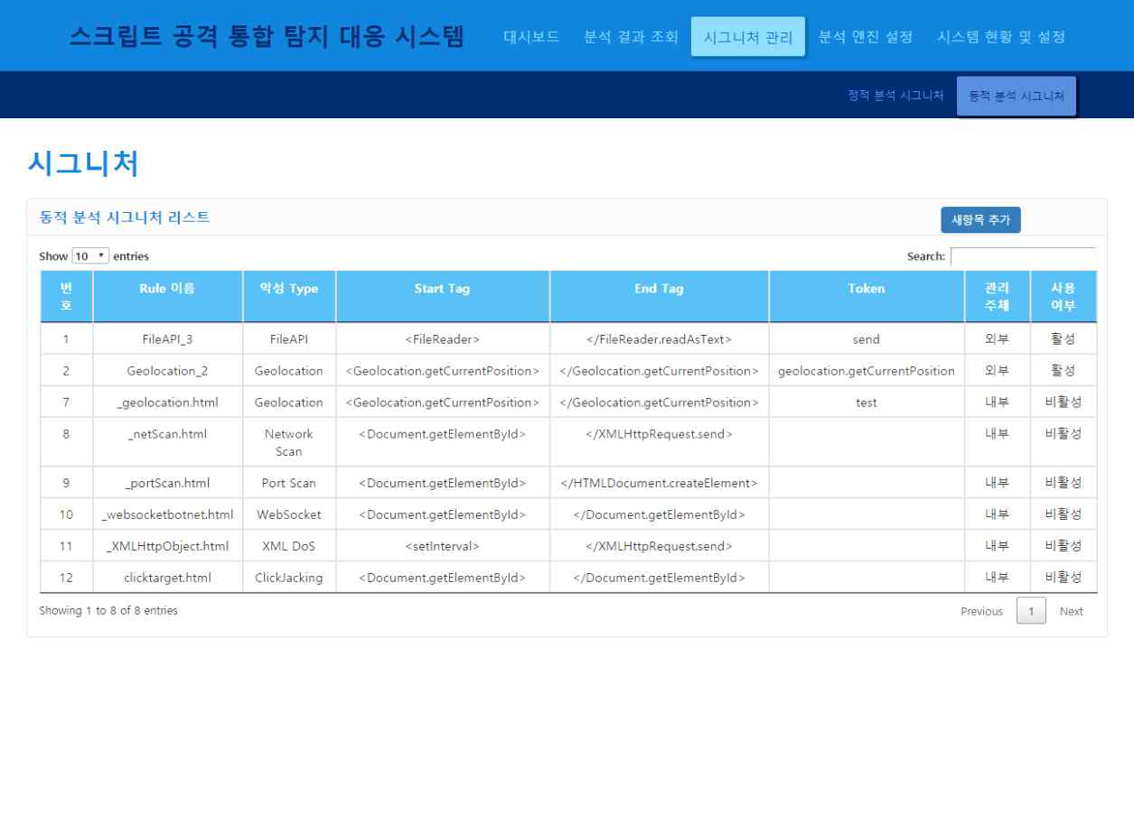 시그니처 관리 화면