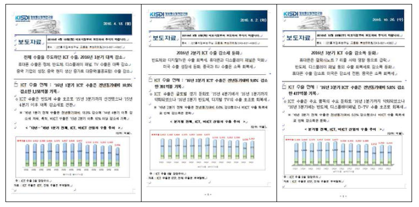 2016년 분기별 ICT 수출 현황 분석(1분기~3분기)