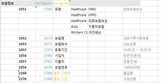 ASTM CCR Body의 Payers:보험정보 구조