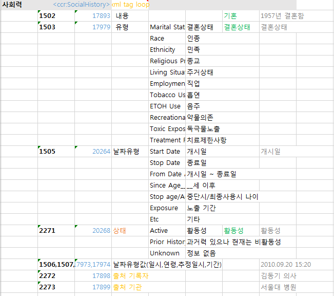 ASTM CCR Body의 SocialHistory(사회력) 구조