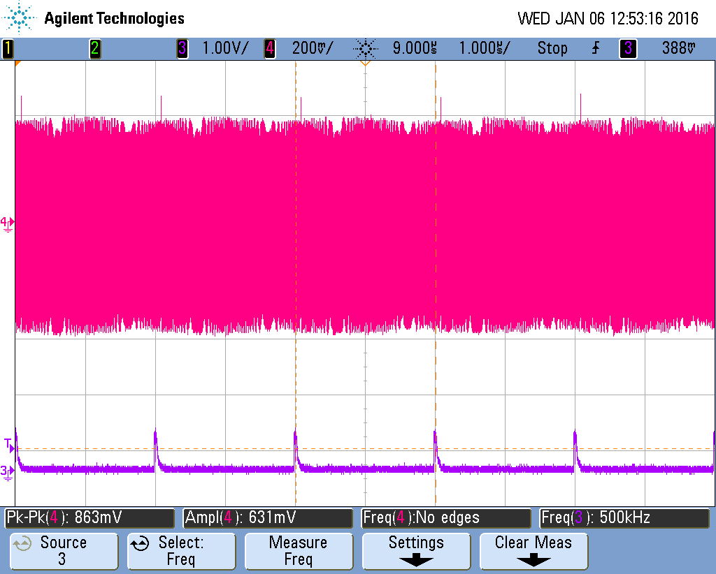 FMCW 대역폭 제어–25MHz, 오실로스코프 화면(1)