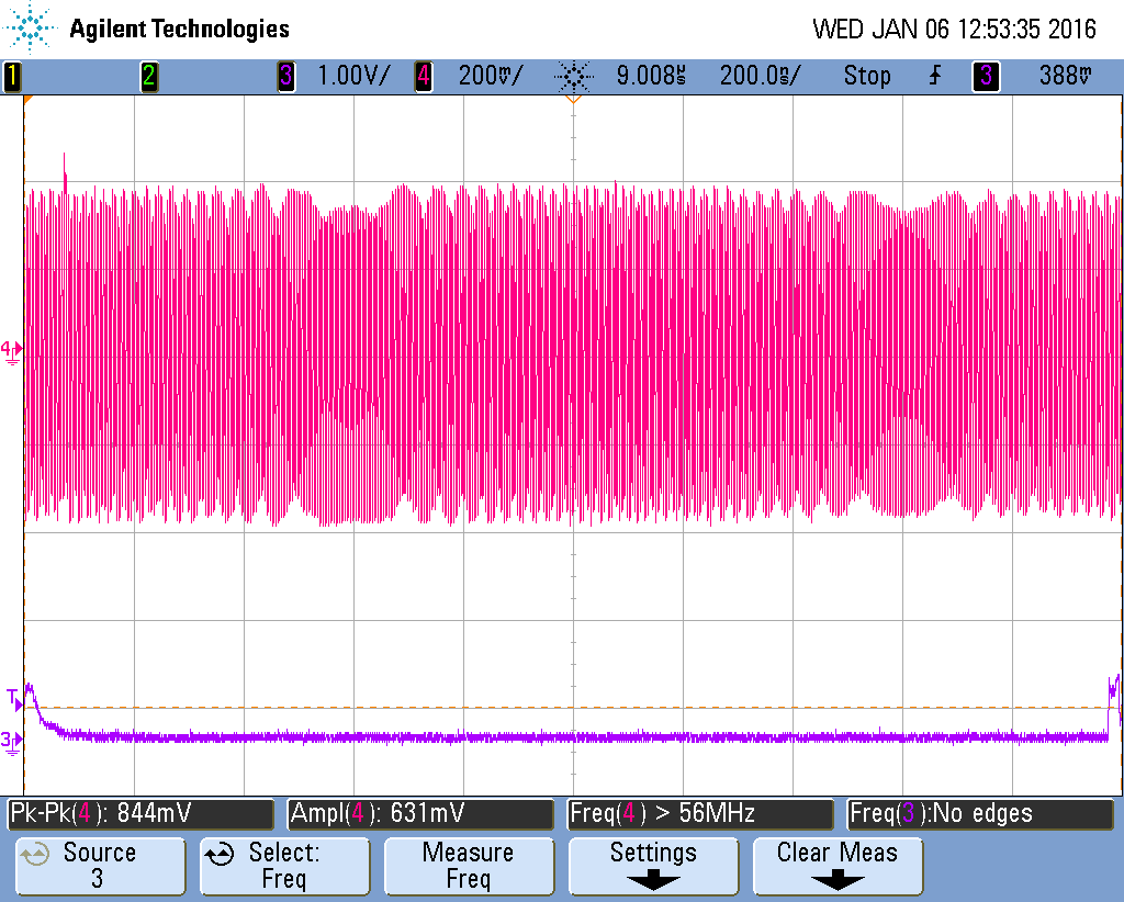 FMCW 대역폭 제어–25MHz, 오실로스코프 화면(2)