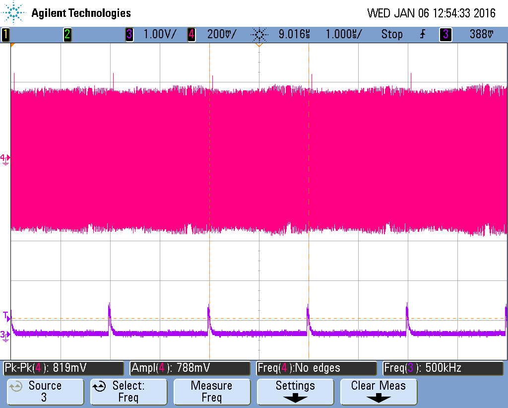 FMCW 대역폭 제어–50MHz, 오실로스코프 화면(1)