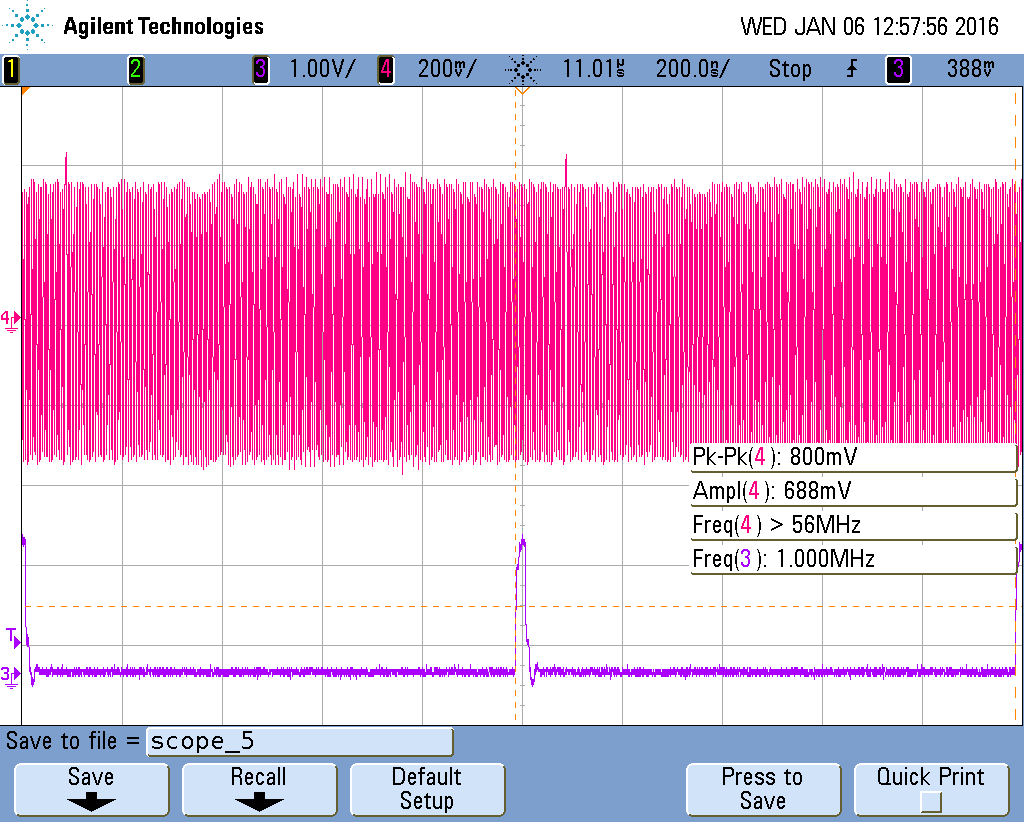 FMCW 대역폭 제어–50MHz, 오실로스코프 화면(2)