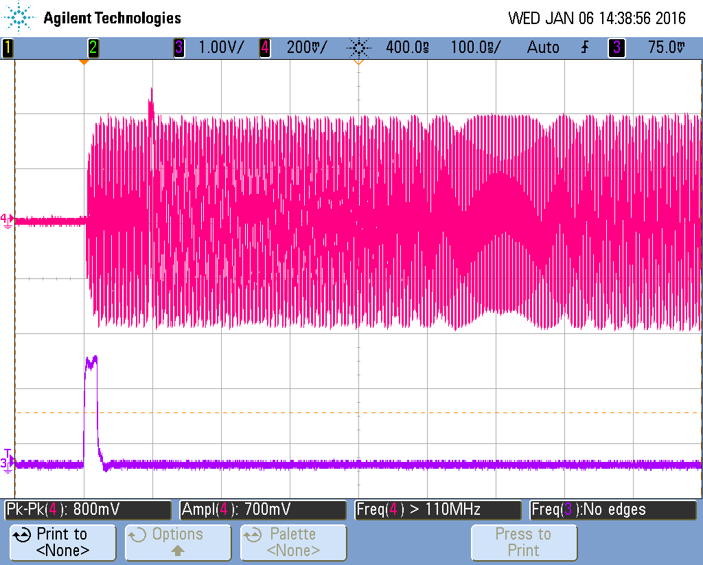 LFM Pulse 대역폭 제어-50MHz, 오실로스코프 화면(2)