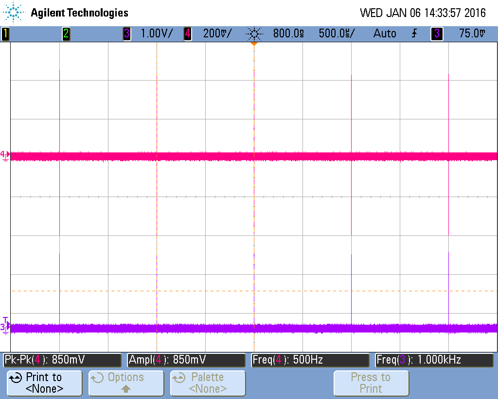 LFM Pulse 주기 제어-1KHz, 오실로스코프 화면