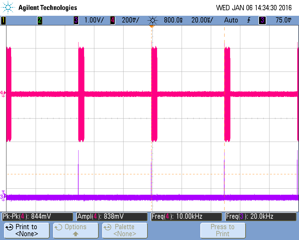 LFM Pulse 주기 제어-20KHz, 오실로스코프 화면