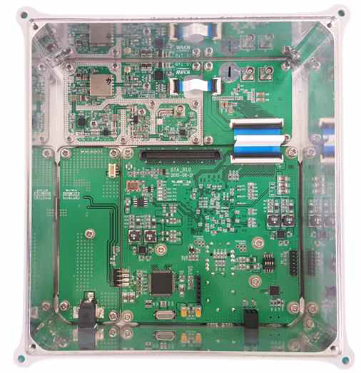 기구물에 조립된 baseband board top side 사진