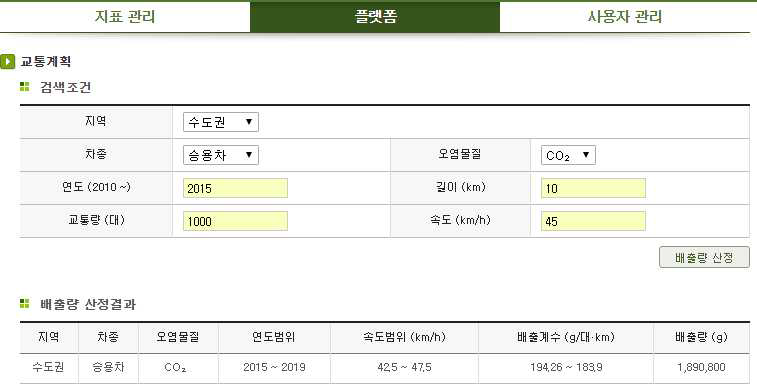 탄소 배출량 산정 플랫폼_도로교통 탄소배출량 산정