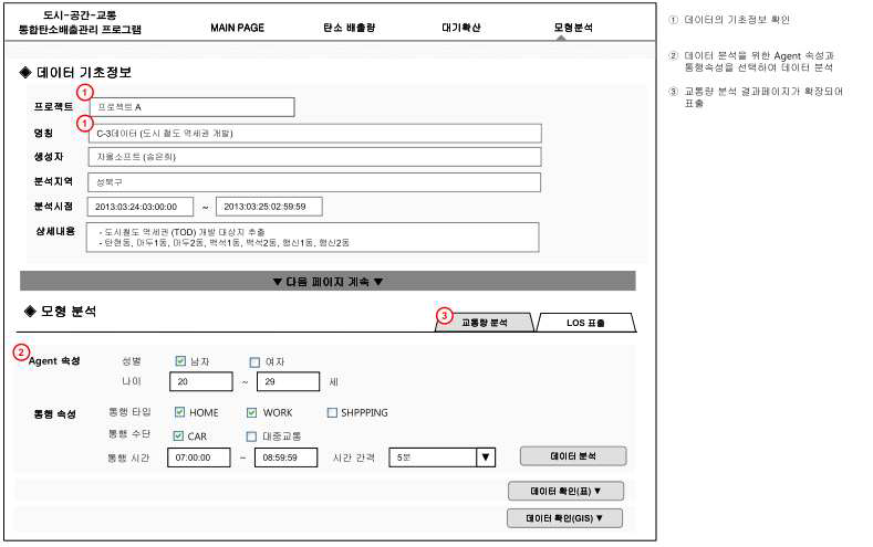 교통량 분석조건 화면 설계