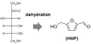 Fructose로부터 HMF 생성반응 메커니즘.