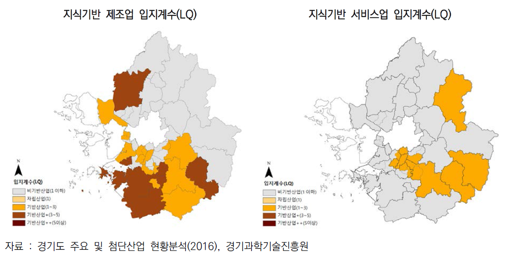 경기도 지식기반 제조업 및 서비스업 입지계수