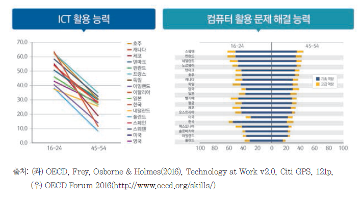 한국의 연령대별 ICT 역량 및 컴퓨터 활용 문제 해결 능력 수준