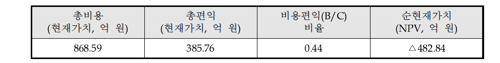 동 사업 주관부처 대안의 비용편익 분석 결과