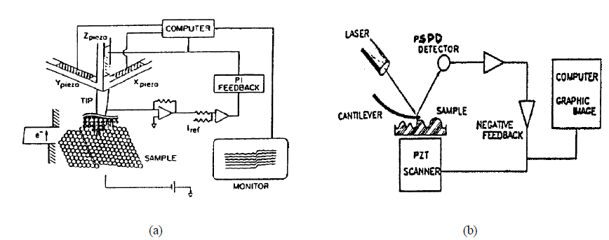 기본 개념도 : (a) STM (b) AFM