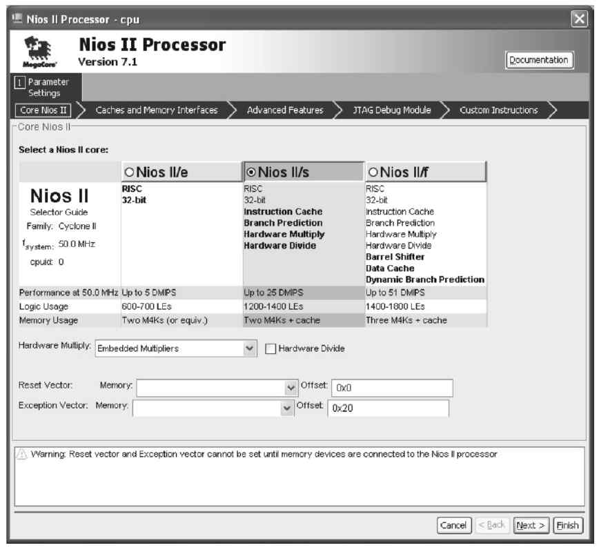 Nios-II 프로세서 선택