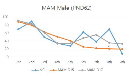 MAM 투여군 수컷 PND 62일째의 수미로시험 결과