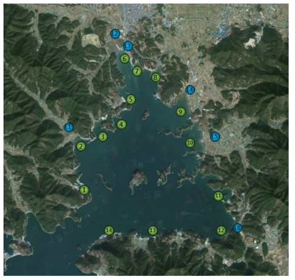 B해역 시료 채취 장소 (1차년도 ~ 2차년도 2월)