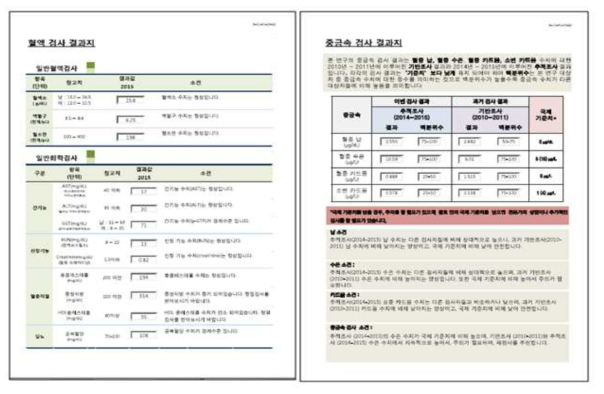 건강검진 및 중금속 결과지