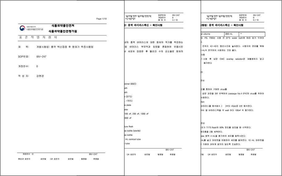 홍역 PRNT 시험법 표준작업지침서 일부
