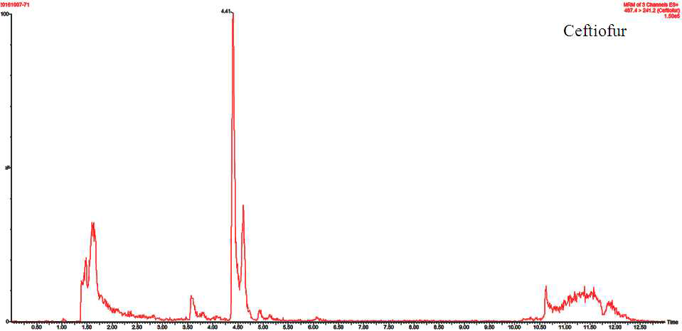 Chromatogram of Ceftiofur (Desfuroyl Ceftiofur Acetamide) standard at MRL conc. in Eel sample.